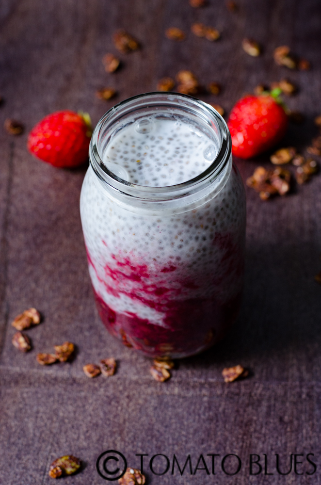 berry swirl chia pudding with granola