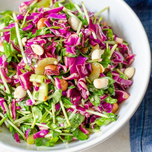 Oriental style cabbage and pea sprouts salad
