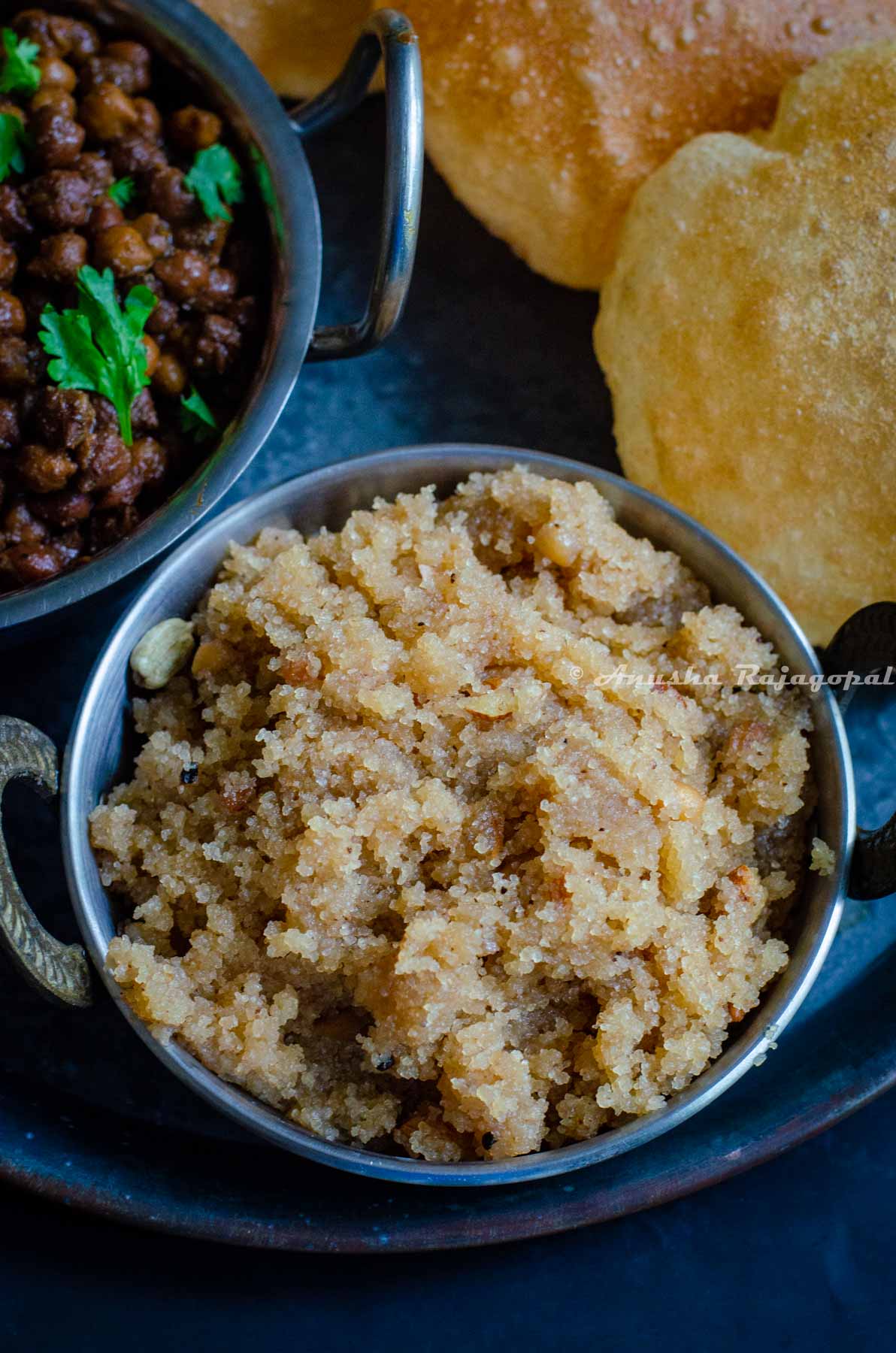 Halwa Poori- Sooji Halwa served with chana and poori