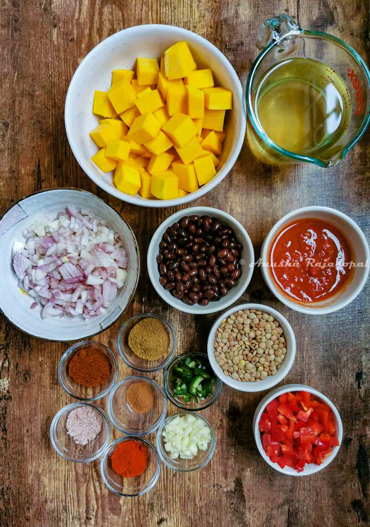 Ingredients for butternut squash black bean chili