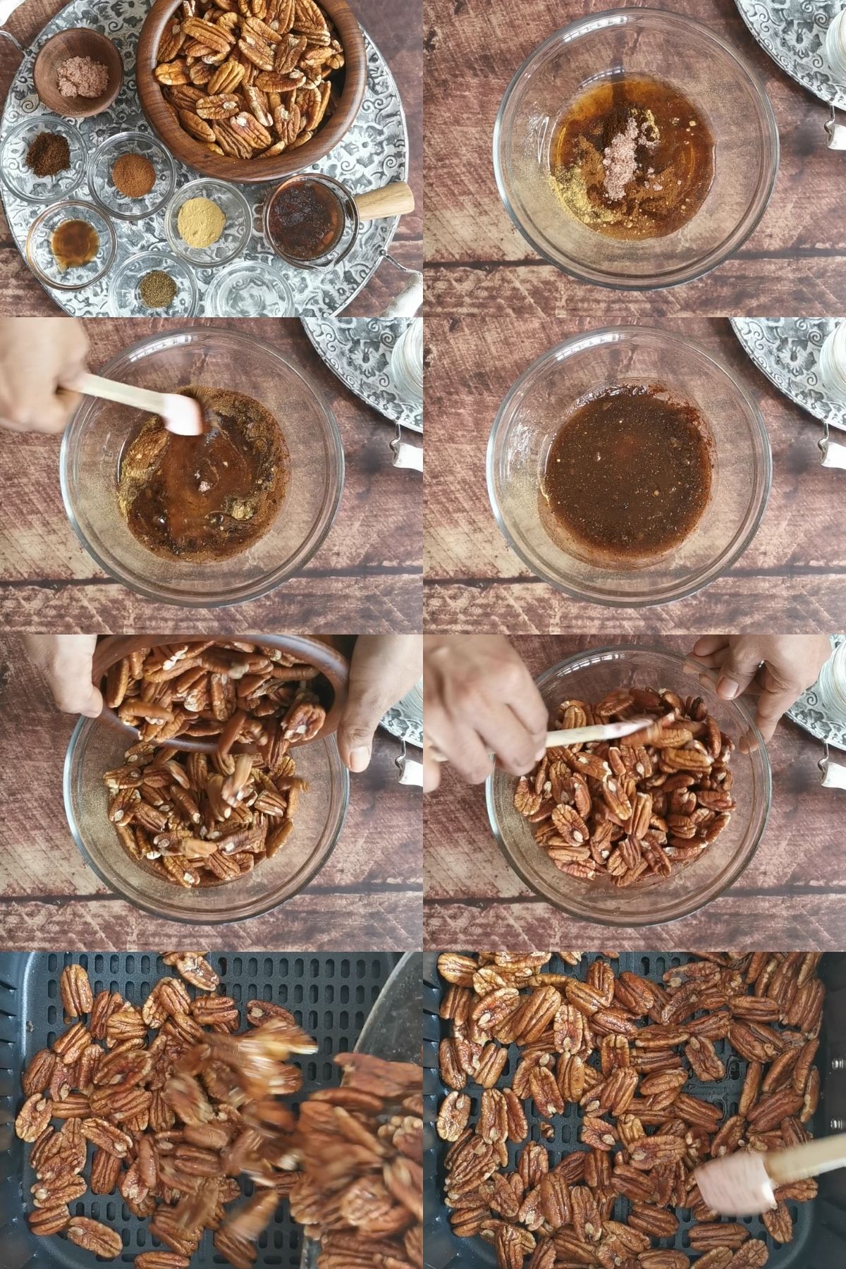 how to make spiced pecans in the air fryer- a step by step tutorial
