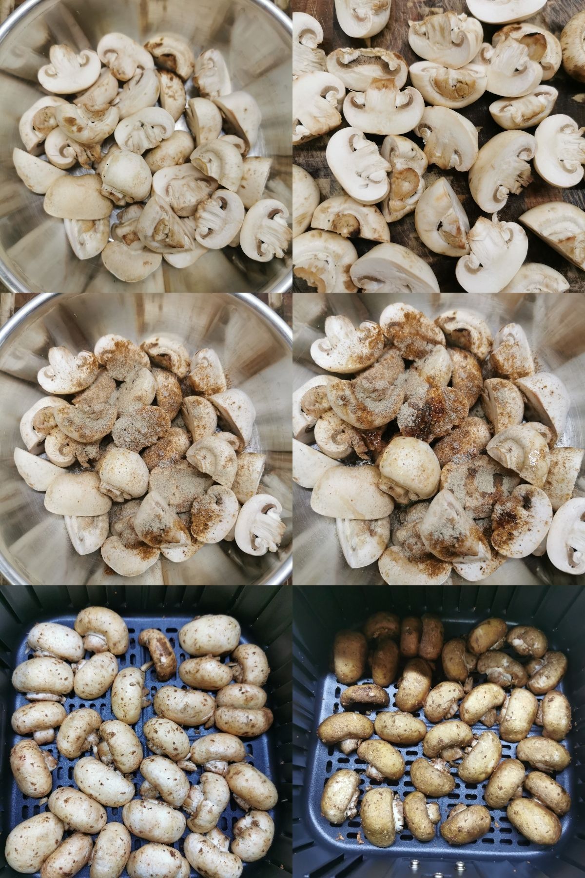 step by step tutorial for making easy air fryer mushrooms