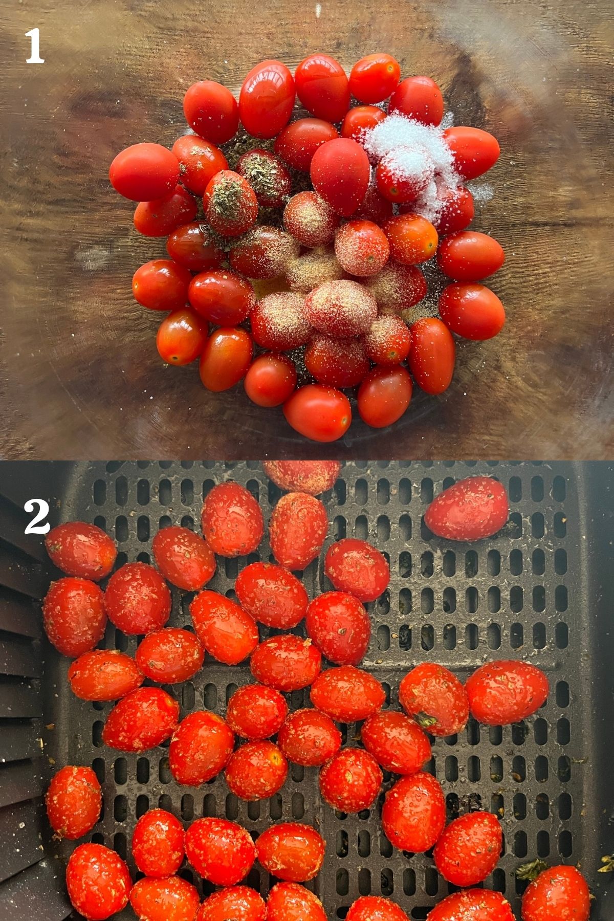 step by step guide to make air fryer roasted cherry tomatoes