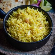 fragrant and aromatic basmati rice pilaf with saffron, nuts and raisins