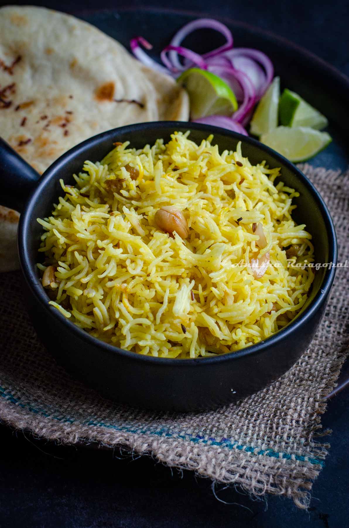 fragrant and aromatic basmati rice pilaf with saffron, nuts and raisins