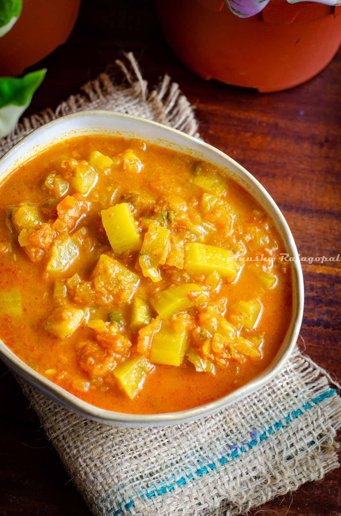Delicious and healthy bottle gourd vegetable curry served in a bowl