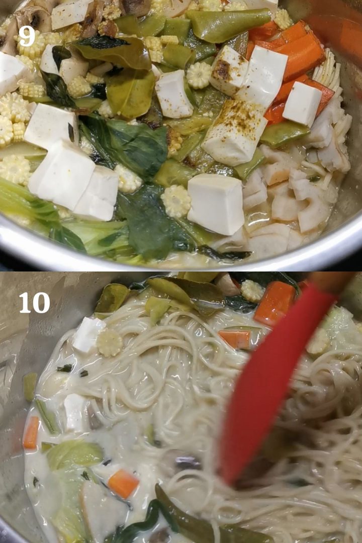 step by step guide to make easy vegan Thai noodle soup in instant pot