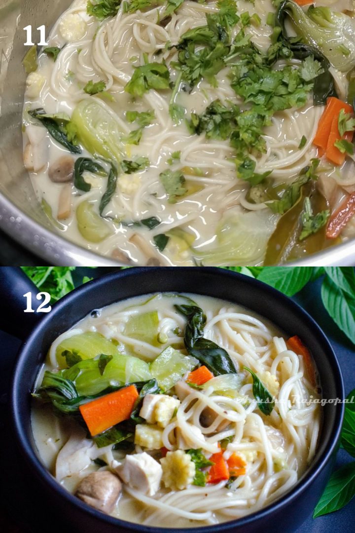 step by step guide to make easy vegan Thai noodle soup in instant pot
