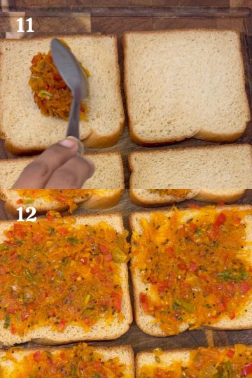 step by step guide to make open masala bread toast