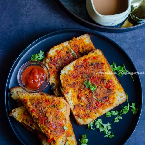 Masala toast sandwich served on a plate