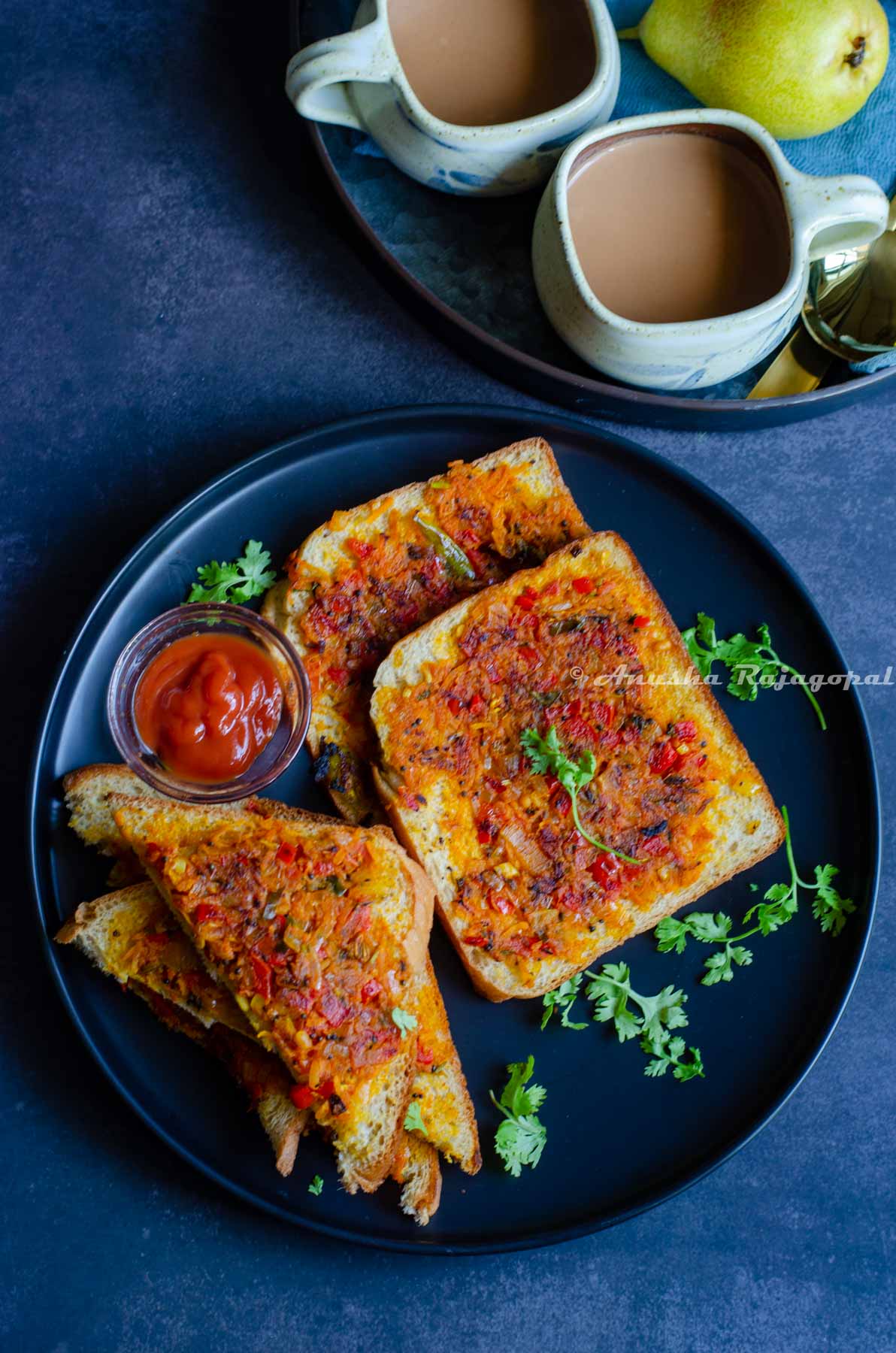 Masala toast sandwich served on a plate