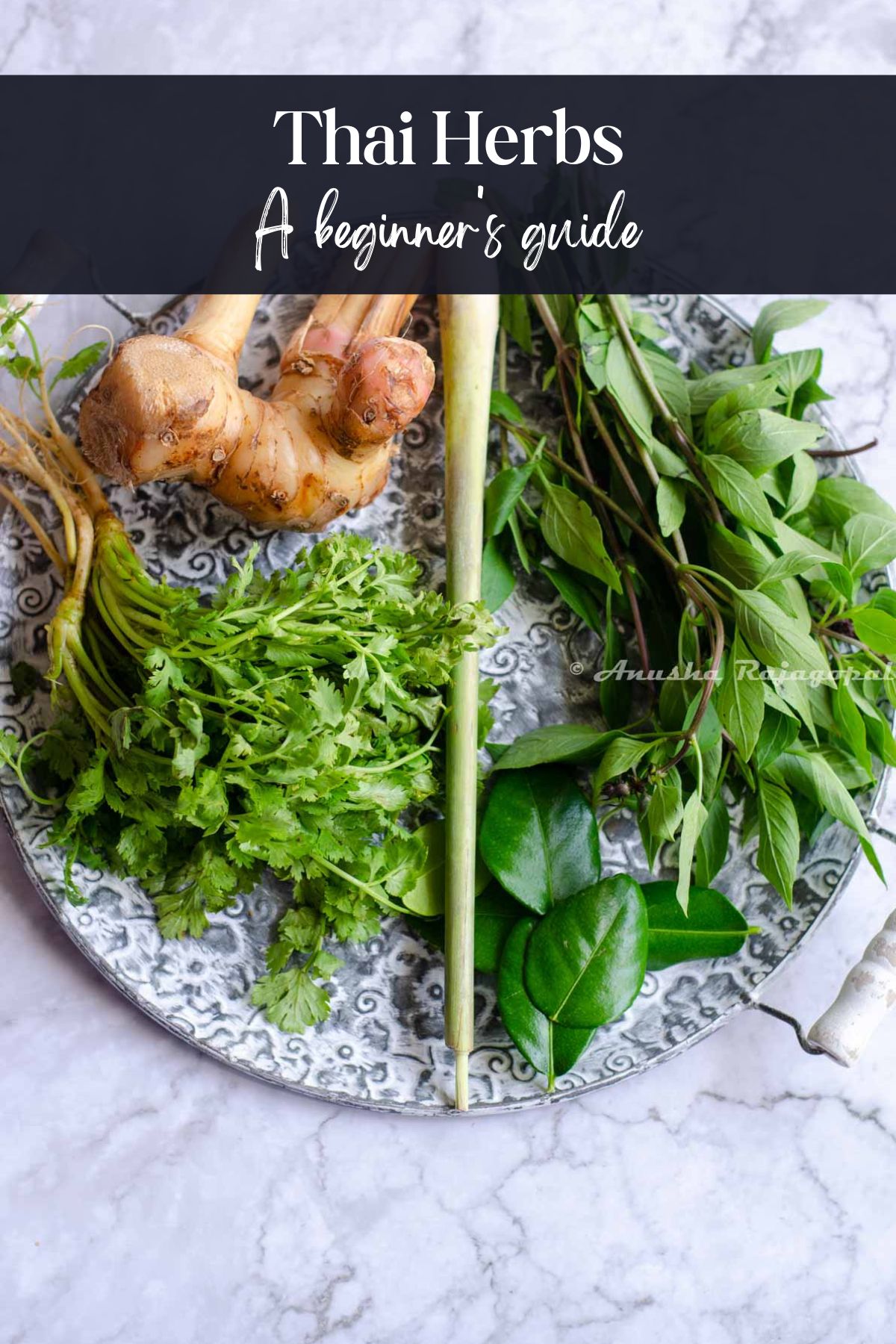 A platter featuring essential Thai herbs including galangal and lemongrass